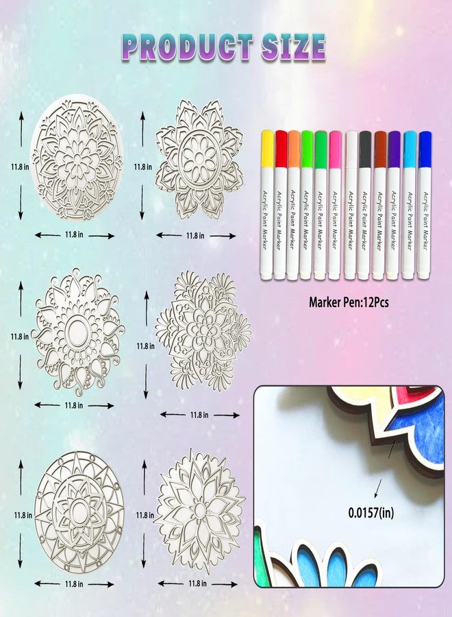 ام ال او ال ام مجموعة رانجولي خشبية قابلة لإعادة الاستخدام مكونة من 6 قطع لعيد ديوالي | اصنع بنفسك فن ماندالا الرملي مع سجادة ديوالي وقلم | زينة المهرجانات الهندية ورأس السنة الجديدة (ماندالا مع قلم) - Image 2